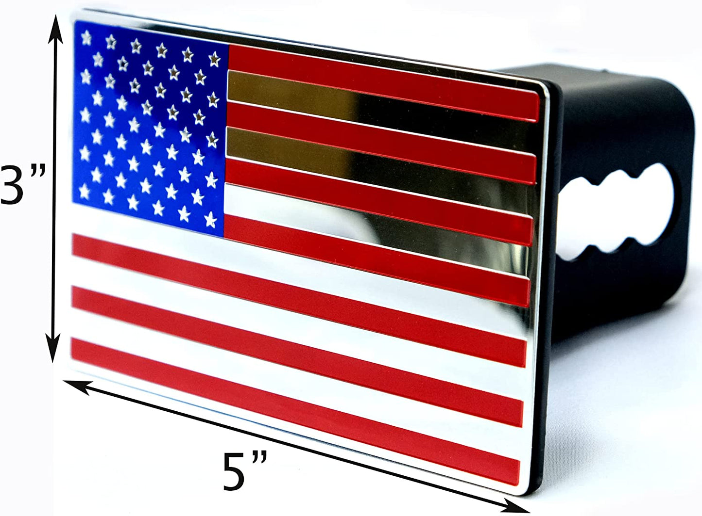 USA American Flag Metal Hitch Cover (Fits 1.25", 2", 2.5" 3" Receiver, Blue/Red/Chrome)