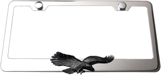 Flying Eagle 3D Black Emblem Polished Stainless Steel License Plate Frame