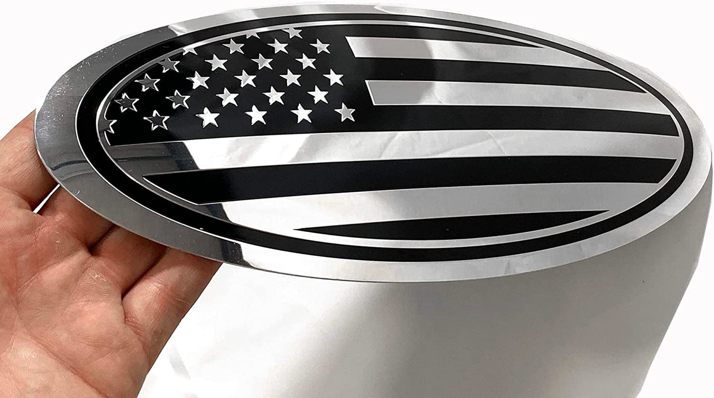 9.5" or 12" Black Flag Emblem Grille Aluminum Overlay American for Ford Rear Tailgate and Front