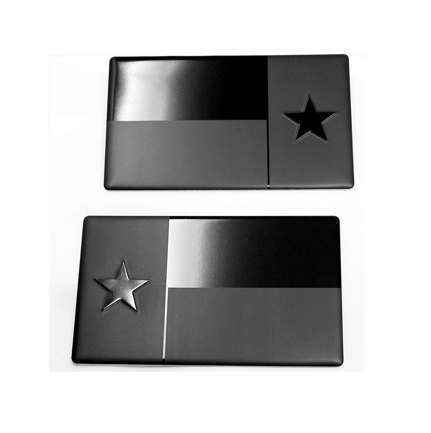 Texas Metal Flag Auto Emblem for Cars Trucks Forward and Reverse Set (5"x3", Black 2-Pack)