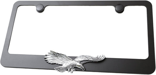 LFPartS Flying Eagle 3D Chrome Emblem Metal License Plate Frame Black