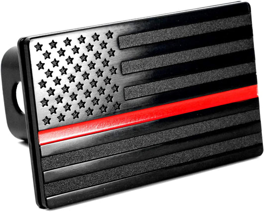 MULL American Black Flag Metal Trailer Hitch Cover with Red Line