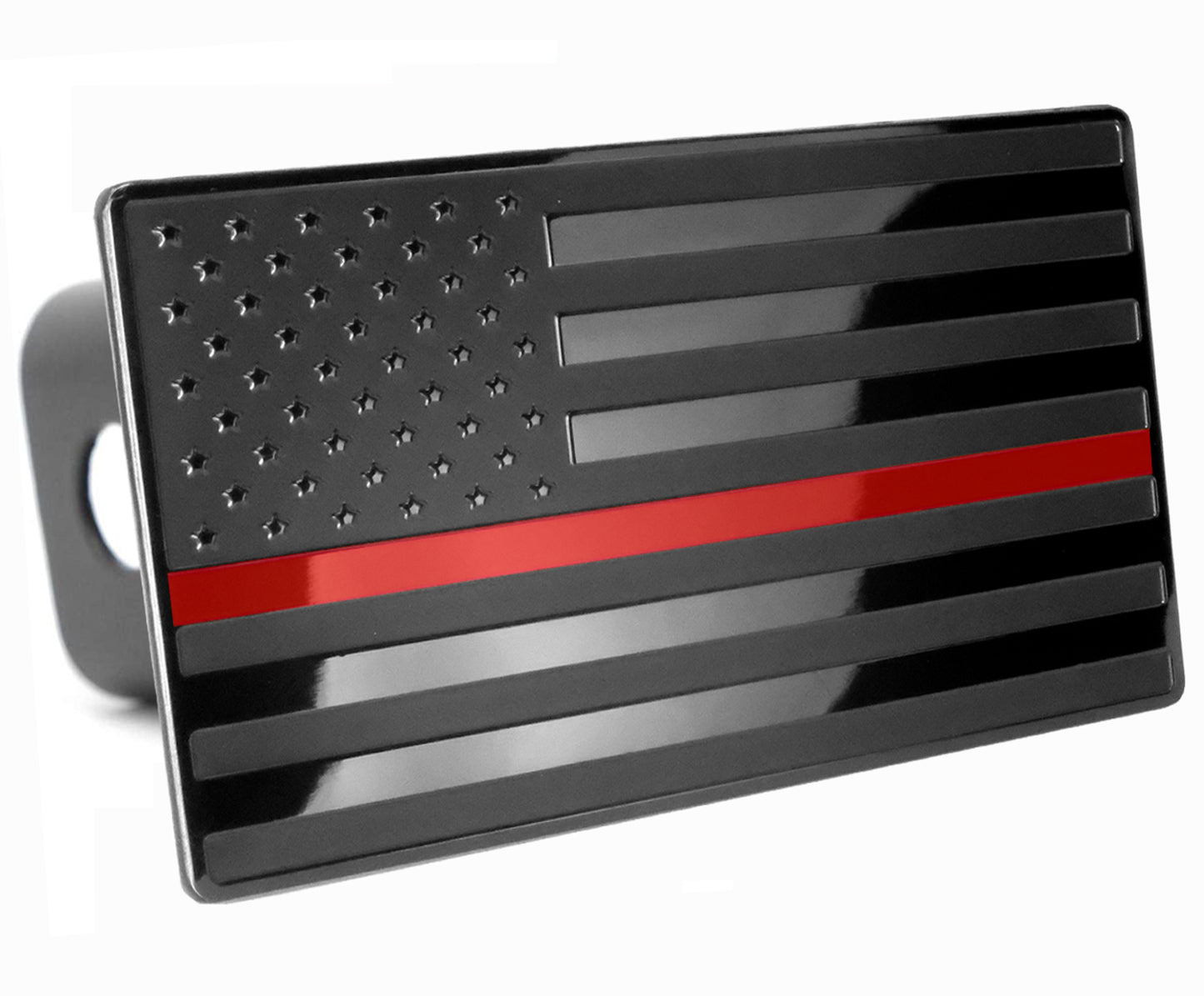 American Black Flag with Thin Red Line Metal Hitch Cover.