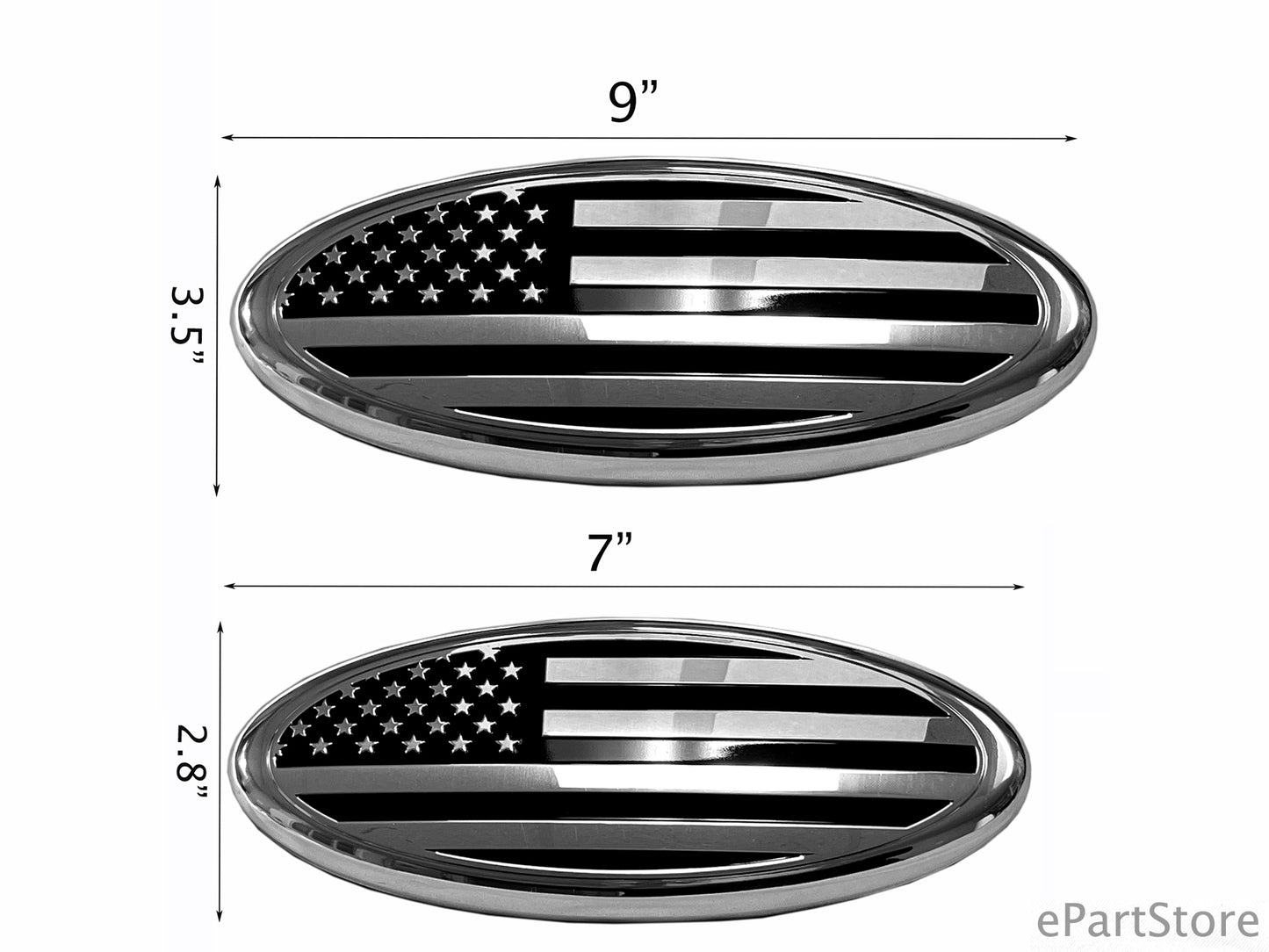American Black and Chrome Flag Emblem, 7" and 9" Oval Decal Badge Nameplate for Ford F150 F250 F350