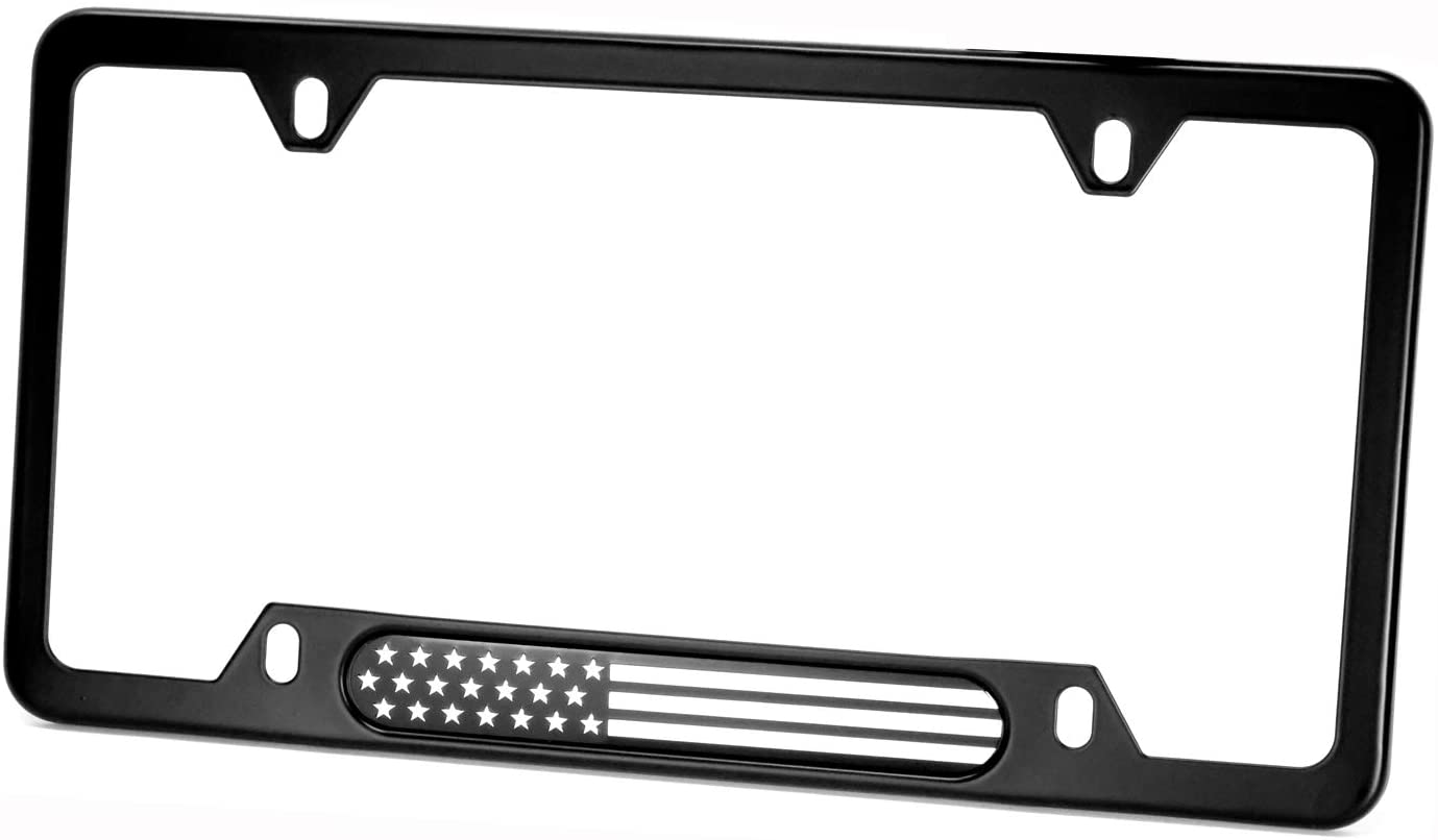 MULL Black Stainless Steel License Plate Frame (Black/Chrome Flag)