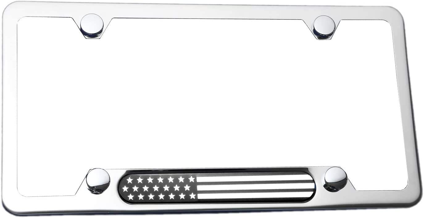 MULL Stainless Steel Chrome License Plate Frame American Flag (Black/Chrome)