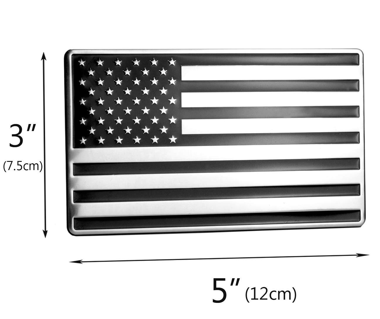 USA Black/Chrome Aluminum Flag Emblem for Cars, Trucks Laptop 5"x 3" 2pcs Forward and Reverse Set