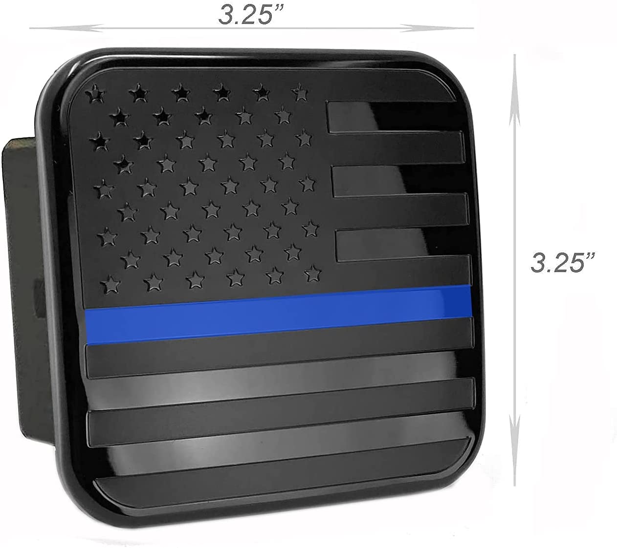 US Black Flag Hitch Cover Plug (Fits 2" Receiver, Black with Thin Blue Line)