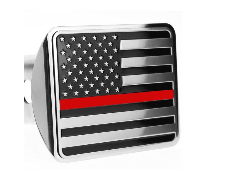 Chrome American Flag Red Line Metal Trailer Hitch Cover
