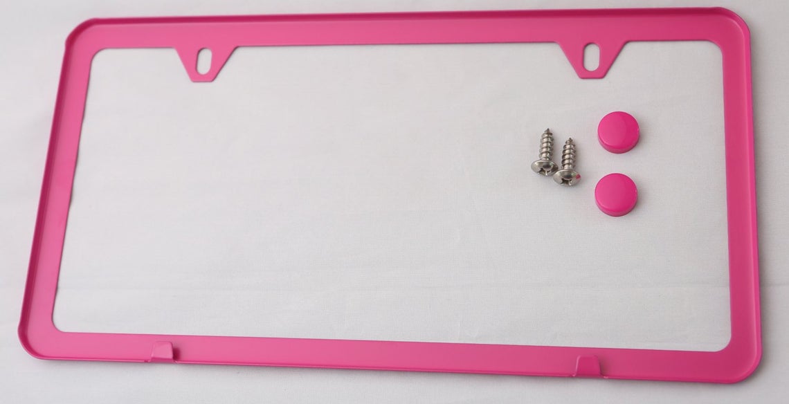 Premium UV Resistant Slim Style Stainless Steel License Plate Frame (2 Holes, Hot Pink)