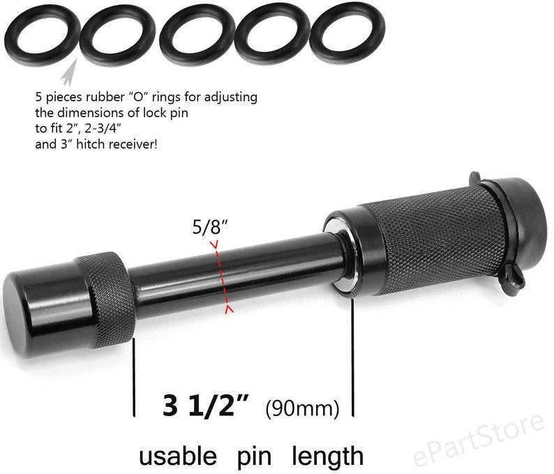 Heavy Duty Locking 5/8 Inch Hitch Pin for 2", 2 3/4" and 3" Inch Receiver Black