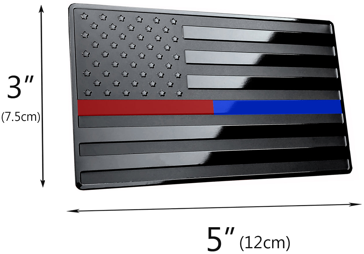 US Black Flag Emblem with Red/Blue Line for Cars 5"x3" 1pcs
