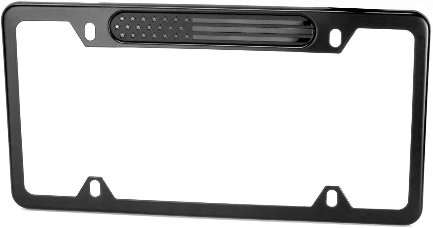 MULL Black Stainless Steel License Plate Frame American (Black Flag)