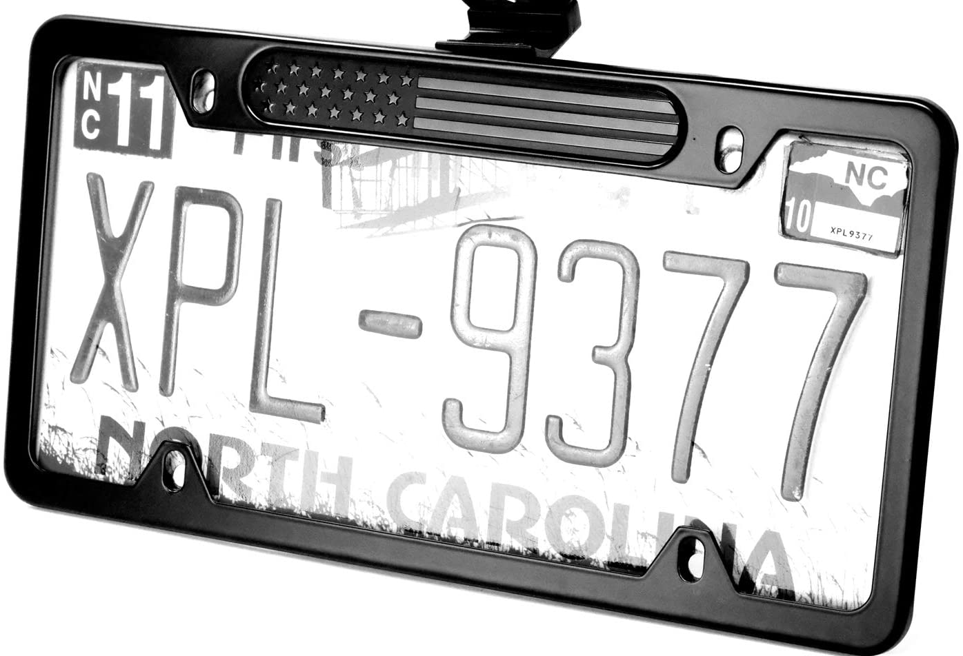 MULL Black Stainless Steel License Plate Frame American (Black Flag)